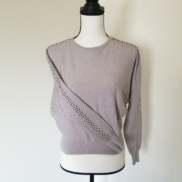 Carmen Marc Valvo Rhinestone Sleeved Sweater Shirt - Picture 1 of 6